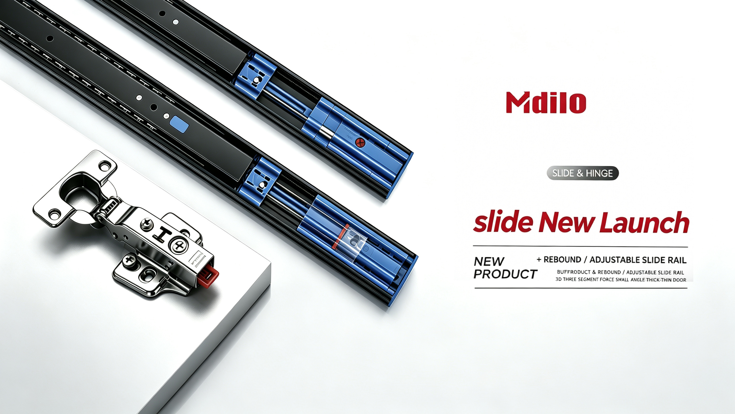 Mdilo drawer slide and hinge product display